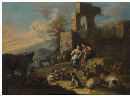 Nicola Viso,  a) b) 'Paesaggio con cascinale, pastori e armenti' 