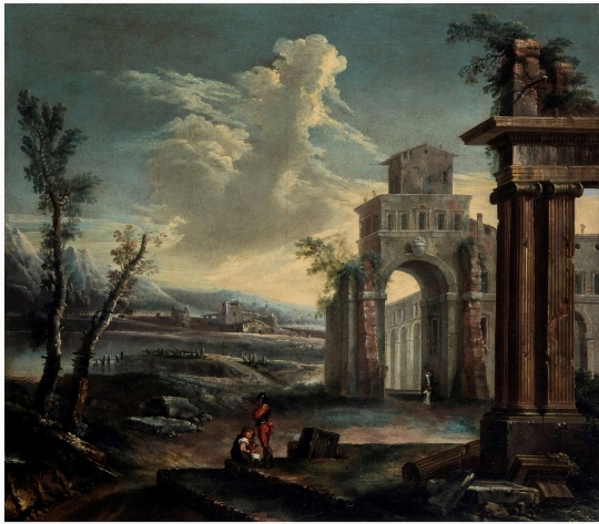 Anonimo del XVIII secolo, 'Capriccio architettonico con rovine e figure' 