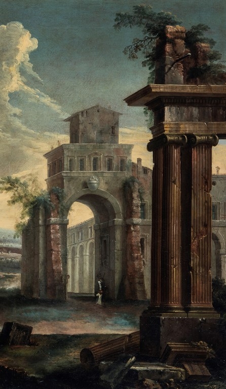 Anonimo del XVIII secolo, 'Capriccio architettonico con rovine e figure' 