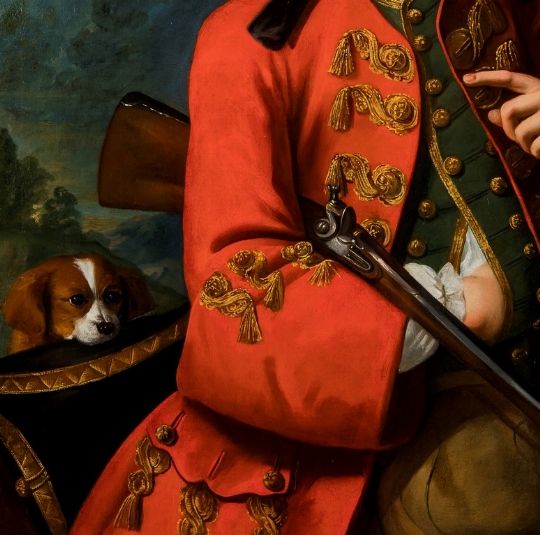 Pittore lombardo del XVIII secolo, 'Ritratto di gentiluomo in abiti da caccia' 