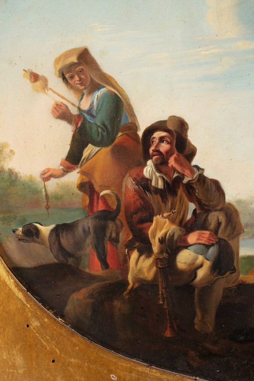 Scuola fiamminga del XVII secolo, 'Paesaggio con pastori e armenti' 