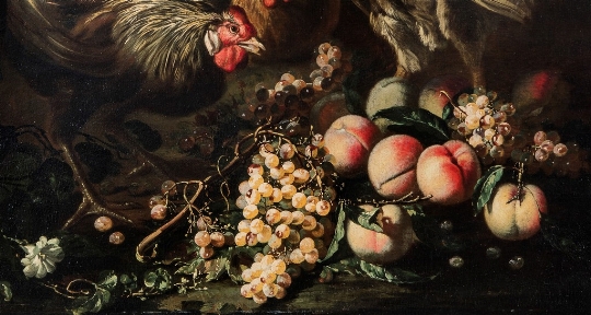 Giovanni Agostino Cassana, 'Natura morta di frutta con galline' 