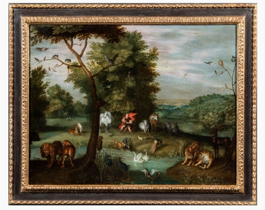 Scuola fiamminga degli inizi del XVII secolo Orfeo incanta gli animali   