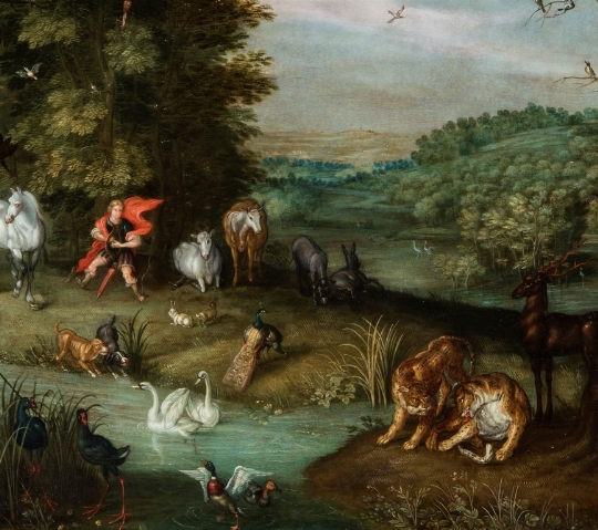 Scuola fiamminga degli inizi del XVII secolo Orfeo incanta gli animali   