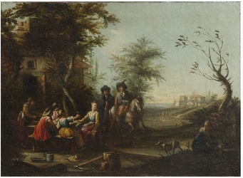 Scuola veneta del XVIII secolo, a) b) "Paesaggi agresti con figure"