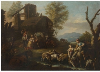Nicola Viso,  a) b) "Paesaggio con cascinale, pastori e armenti"