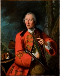 Pittore lombardo del XVIII secolo, "Ritratto di gentiluomo in abiti da caccia"