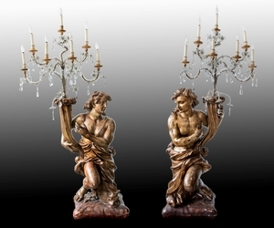 Scultore italiano del XVII secolo , coppia di candelieri 
