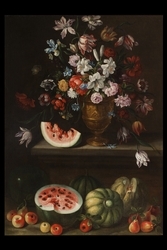Giovanni Stanchi Dei Fiori, a) b) "Natura morta con vaso di fiori e frutta"