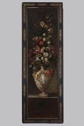 Scuola romana del XVII secolo, "Vaso in maiolica d'Urbino con grande bouquet di fiori"