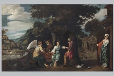 Scuola olandese dell'inizio del XVII secolo, "Abramo e i tre angeli"
