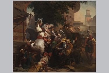 Pittore della seconda metà del XIX secolo, "Baiardo difende il ponte di Garigliano"